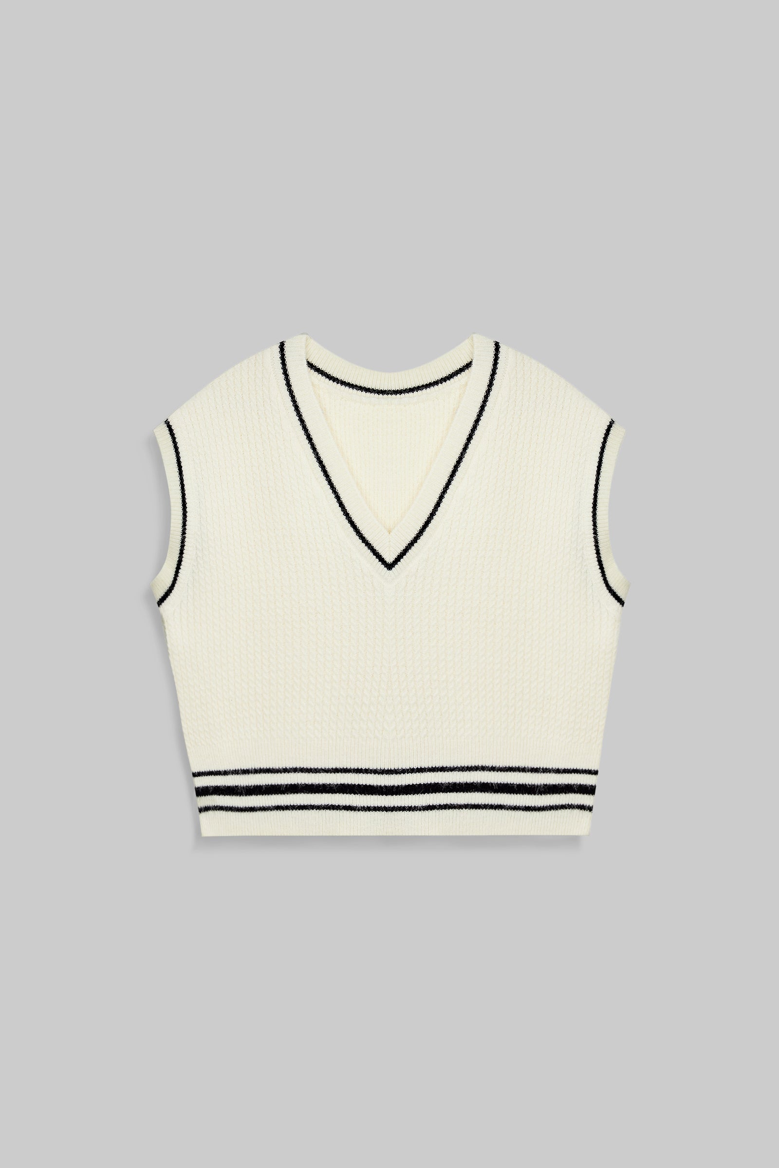 Beige Contrast Trim Cropped Sweater Vest