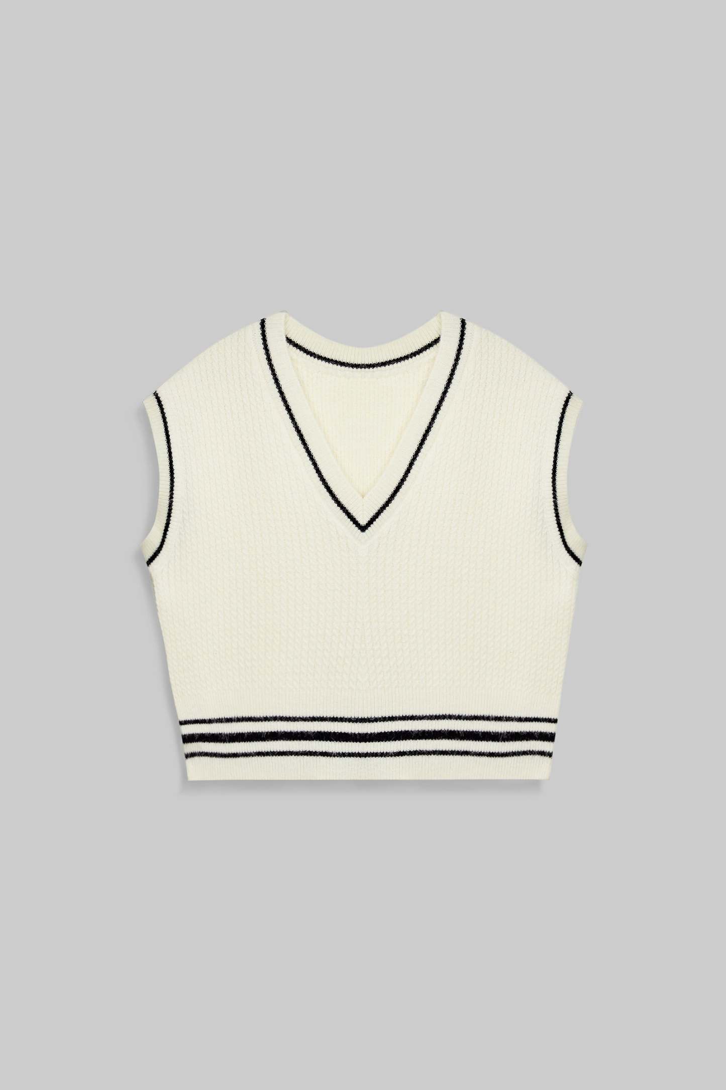 Beige Contrast Trim Cropped Sweater Vest