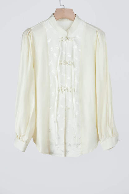 Beige Chinese Splice Buckle Shirt