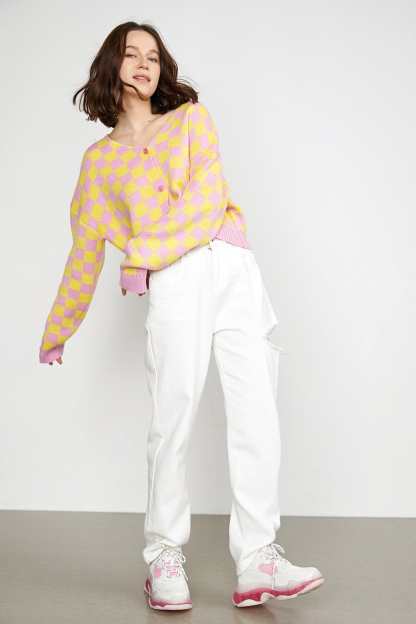 Aniceta Yellow Checkerboard Cardigan