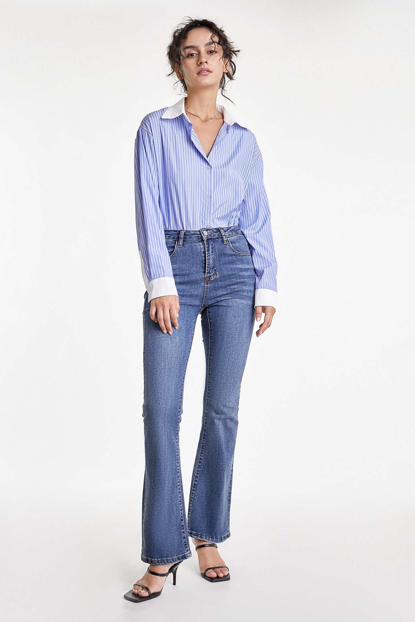 Cornflower Blue Contrast Striped Longline Shirt