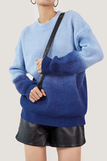 Blue Two-Tone Knit Sweater