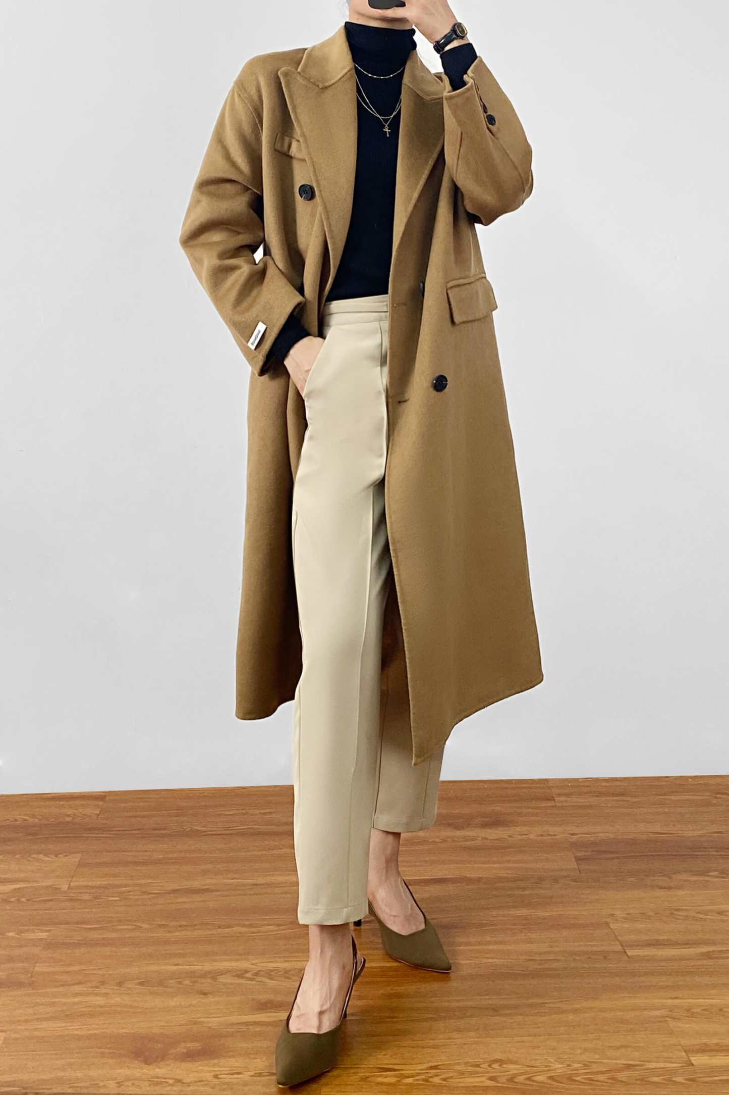 Peru Premium Wool Double-Breasted Longline Coat