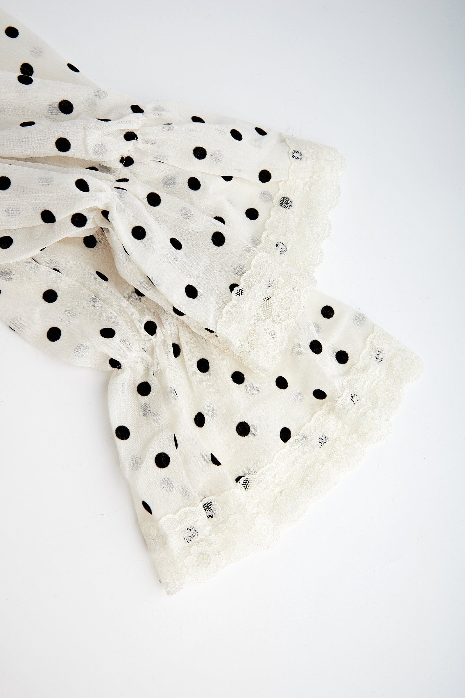 Beige Polka Dot Tie-Neck Blouse