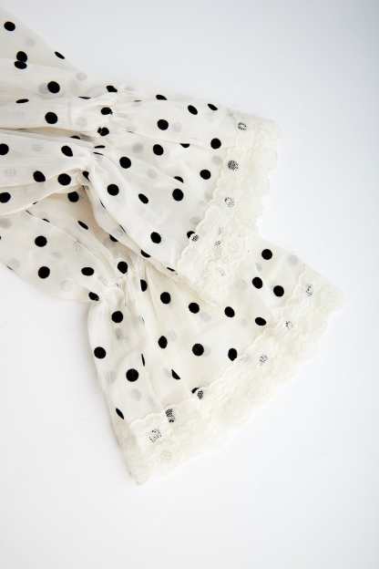 Beige Polka Dot Tie-Neck Blouse