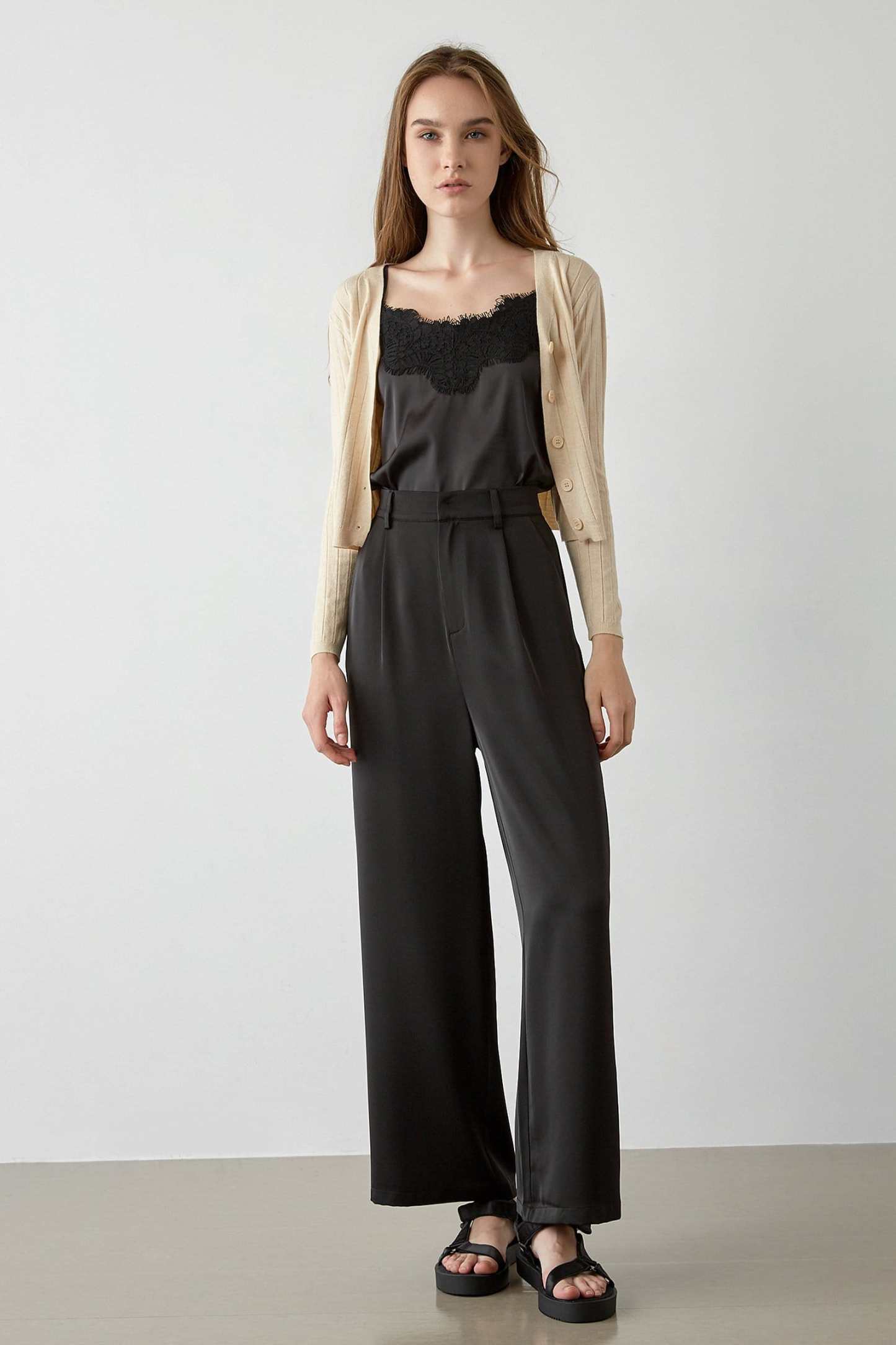 Abril Beige Button-Up Cardigan