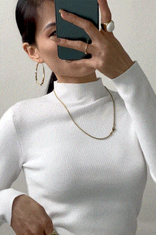 White Basic Ribbed Knit Mock Neck Sweater