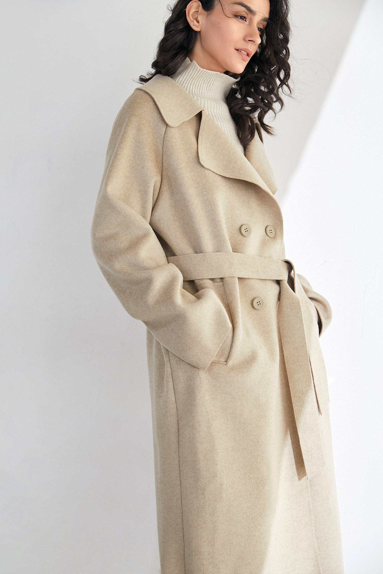 Caledonia Linen Wool Double-Breasted Oversized Coat