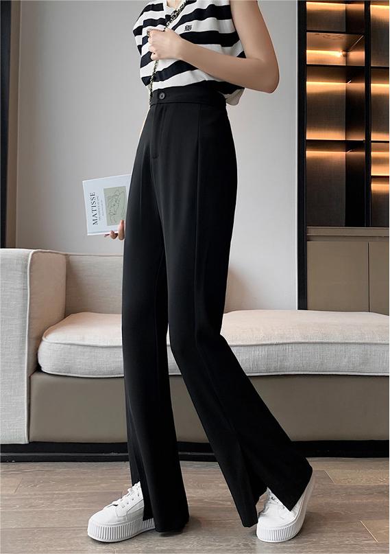 Black Split Wide-Leg Semi-Elastic Blazers