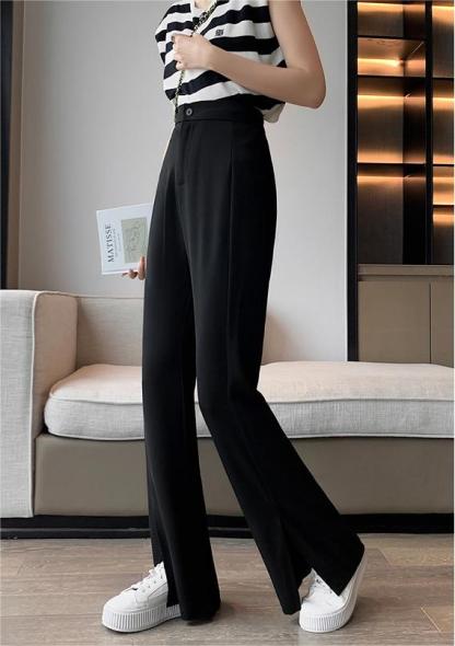 Black Split Wide-Leg Semi-Elastic Blazers