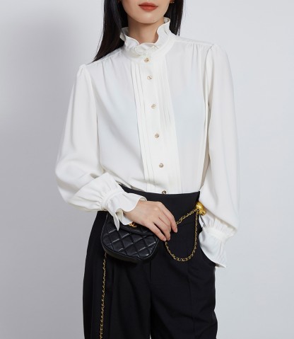Spring And Summer New Tops Casual French Shirt King Bomb Cost Effective Paragraph Texture Long-Sleeved Shirt Female