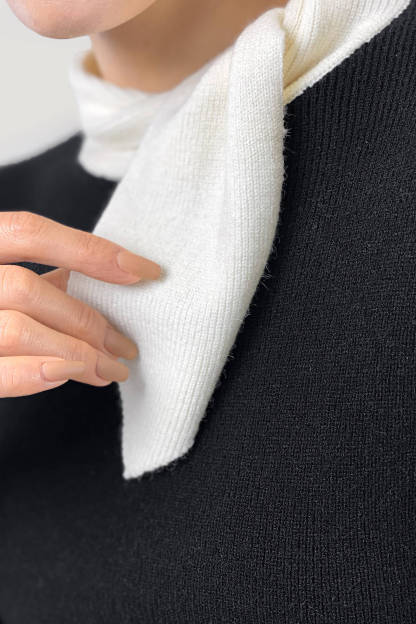 Black Turtleneck Color Block Tie Detail Sweater