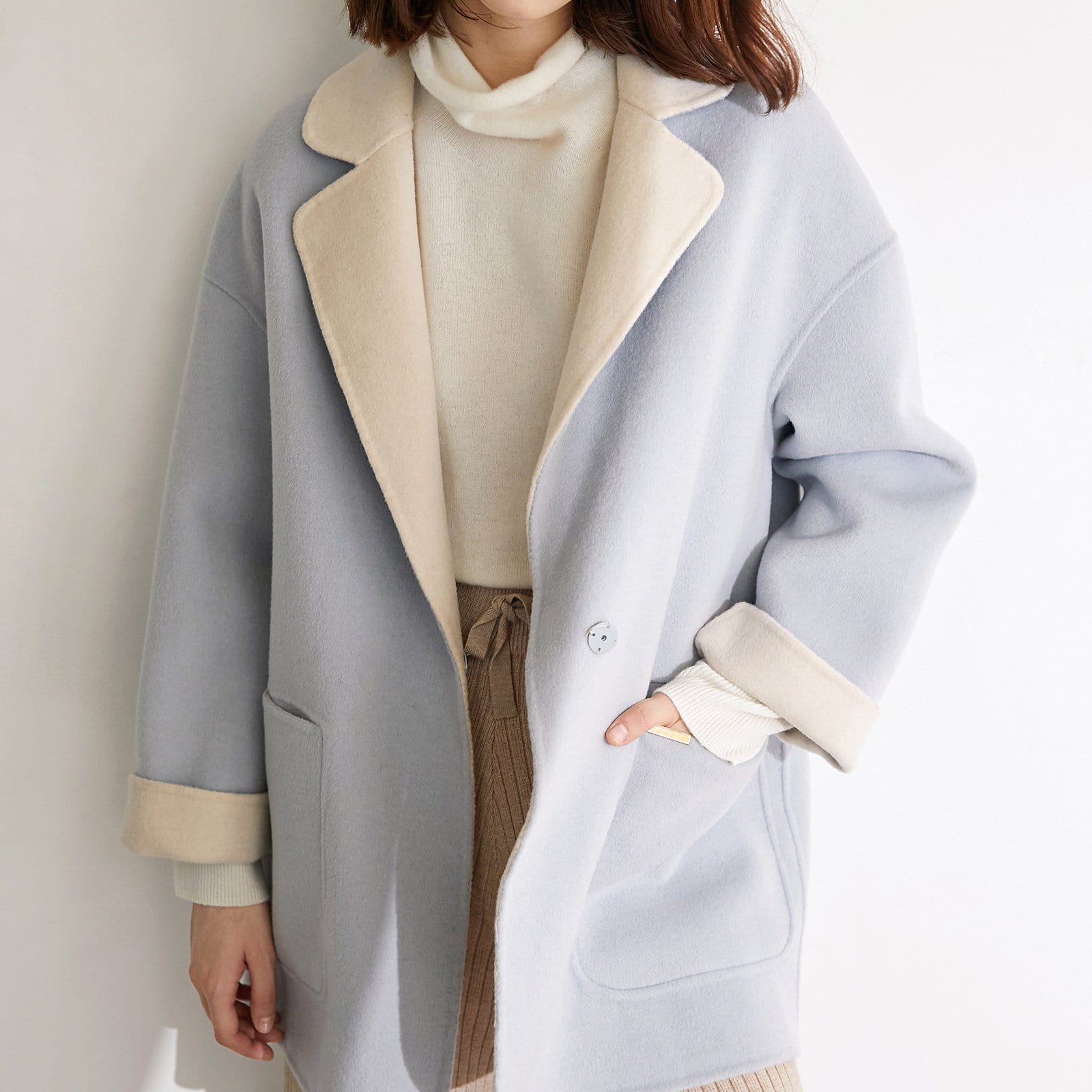 Verge Pale Turquoise Premium Wool Drop Shoulder Coat