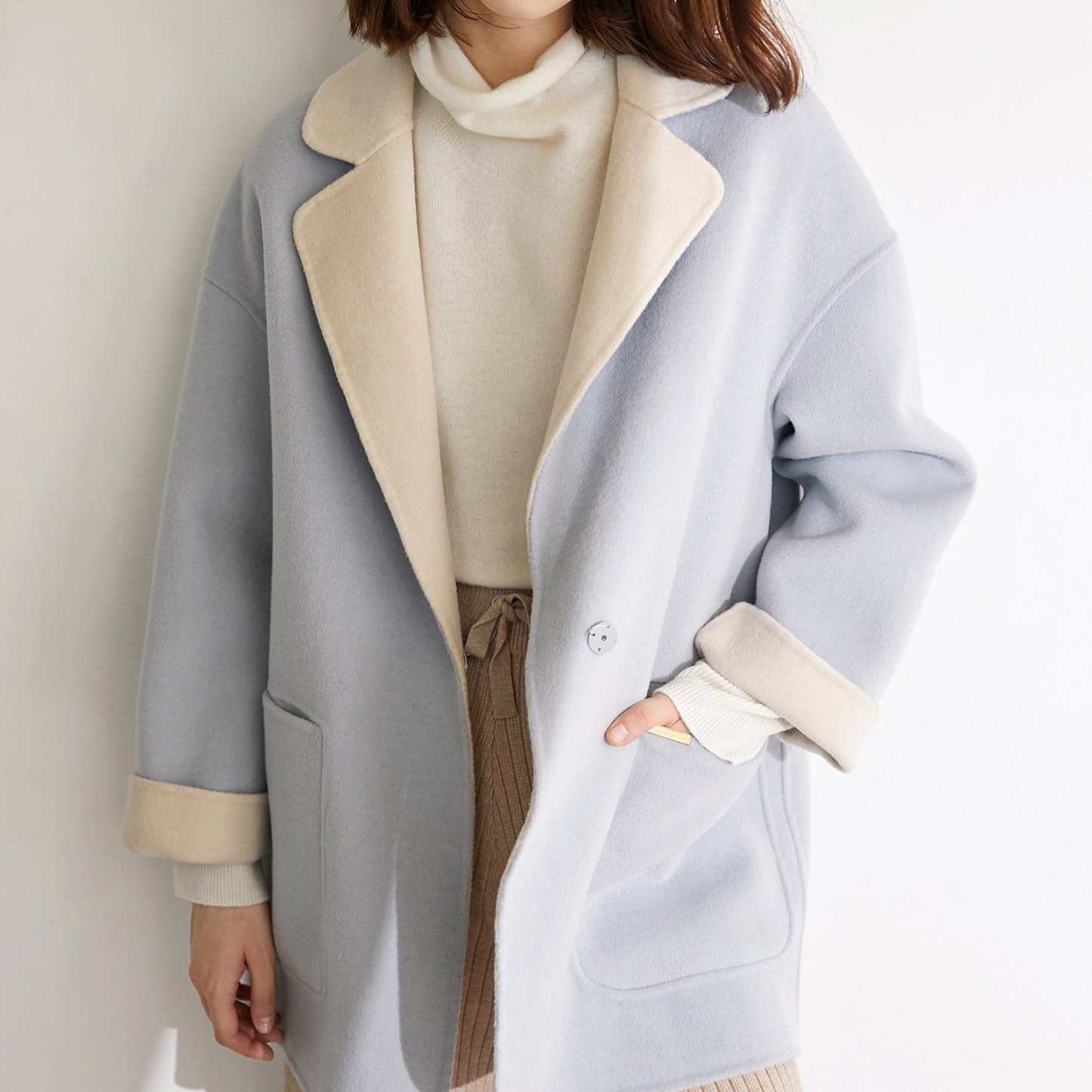 Verge Pale Turquoise Premium Wool Drop Shoulder Coat