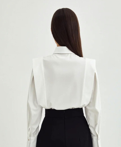 Autumn New Right-Angle Shoulder White Shirt Commuter Temperament Design Sense Niche Long-Sleeved Shirt