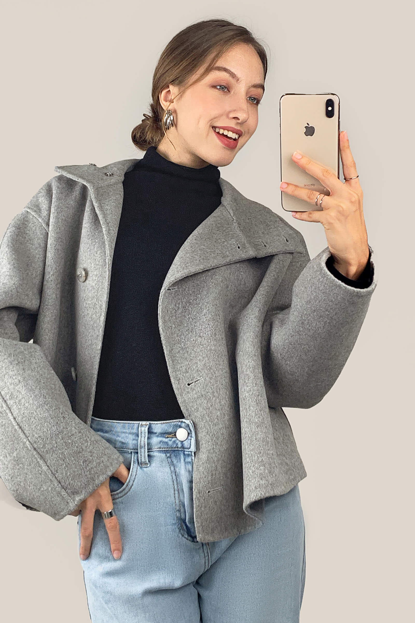 Black Basic Wool-Blend Turtleneck Sweater