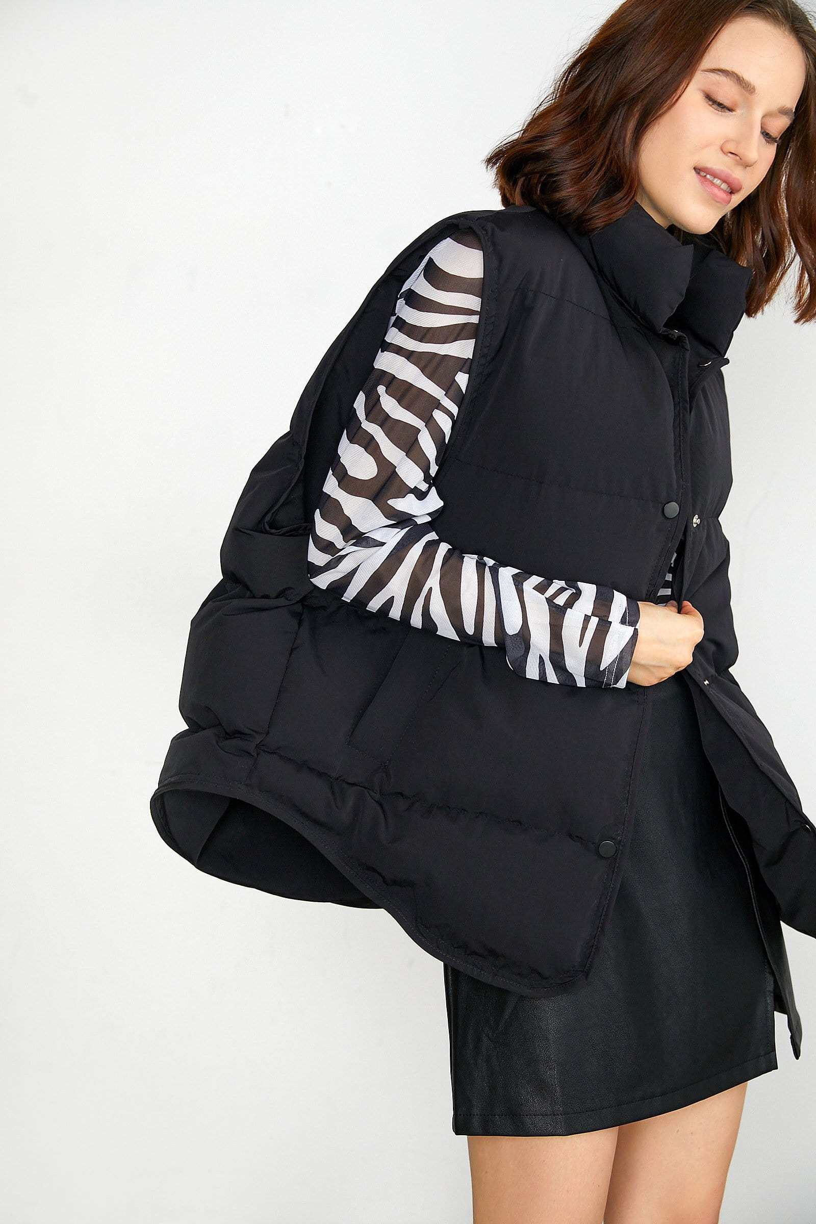 Nomi Black Stand Collar Puffer Vest