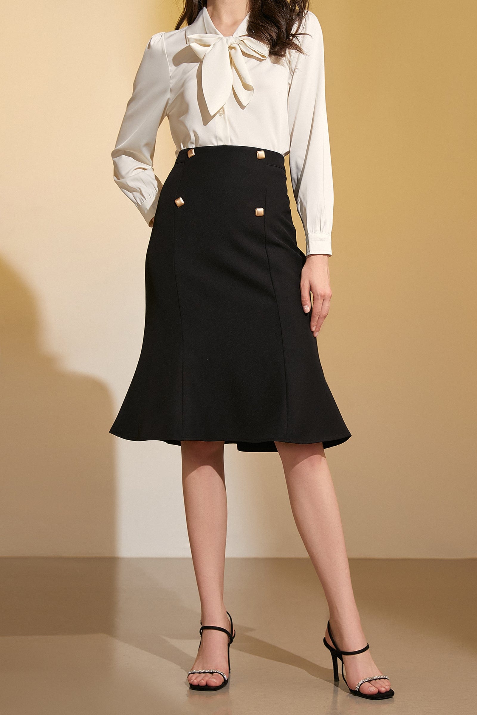 Black High-Rise Ruffle Midi Skirt