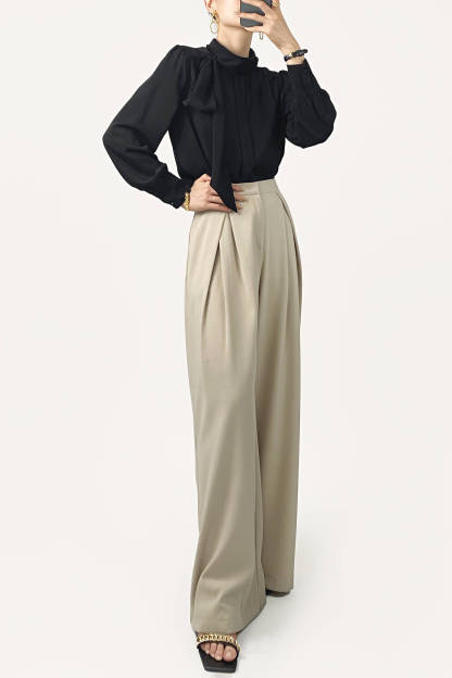Black Long Sleeve Tie Neck Blouse
