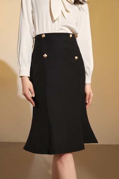 Black High-Rise Ruffle Midi Skirt