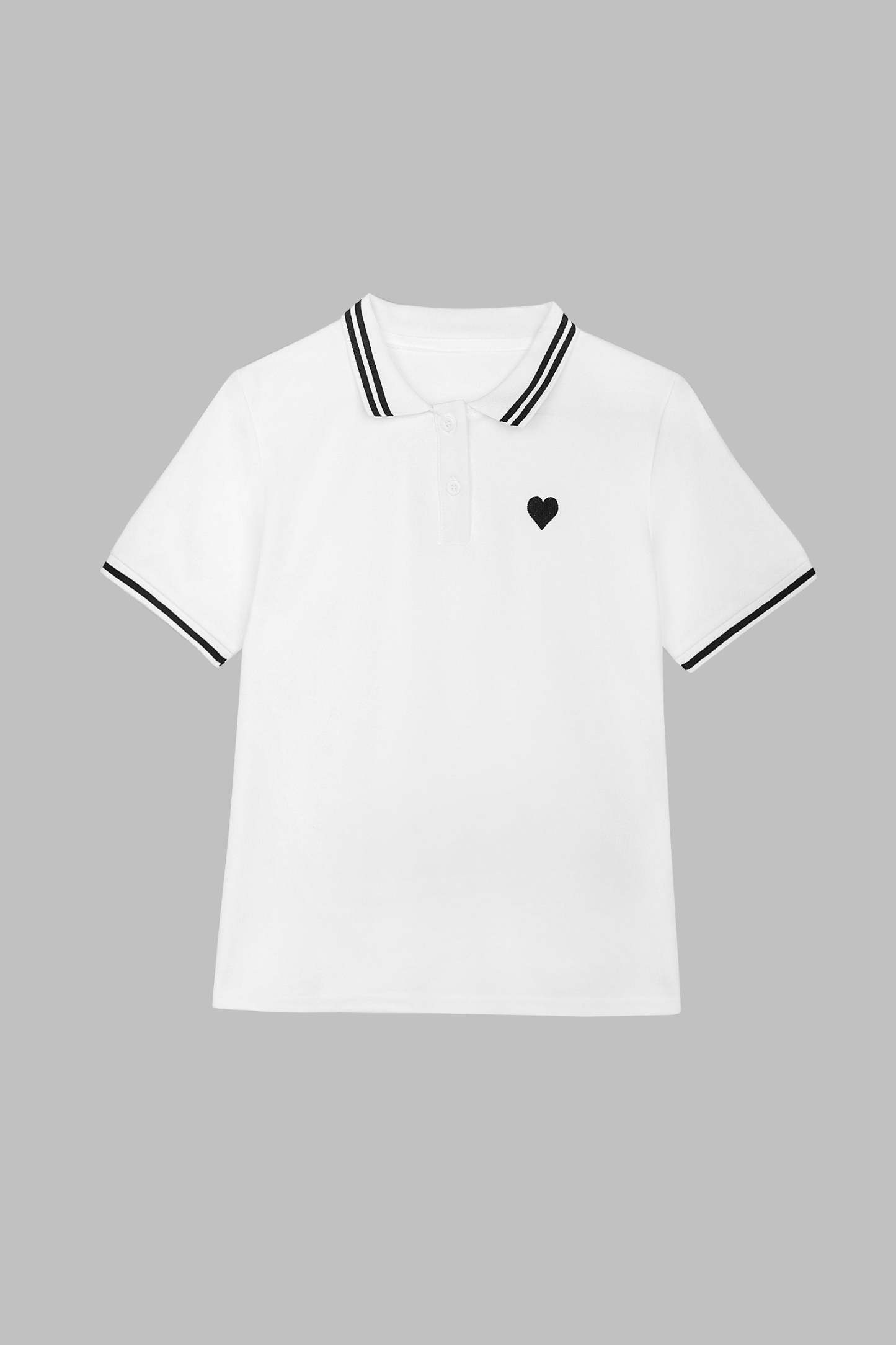 White Contrast Trim Embroidery Polo T-shirt