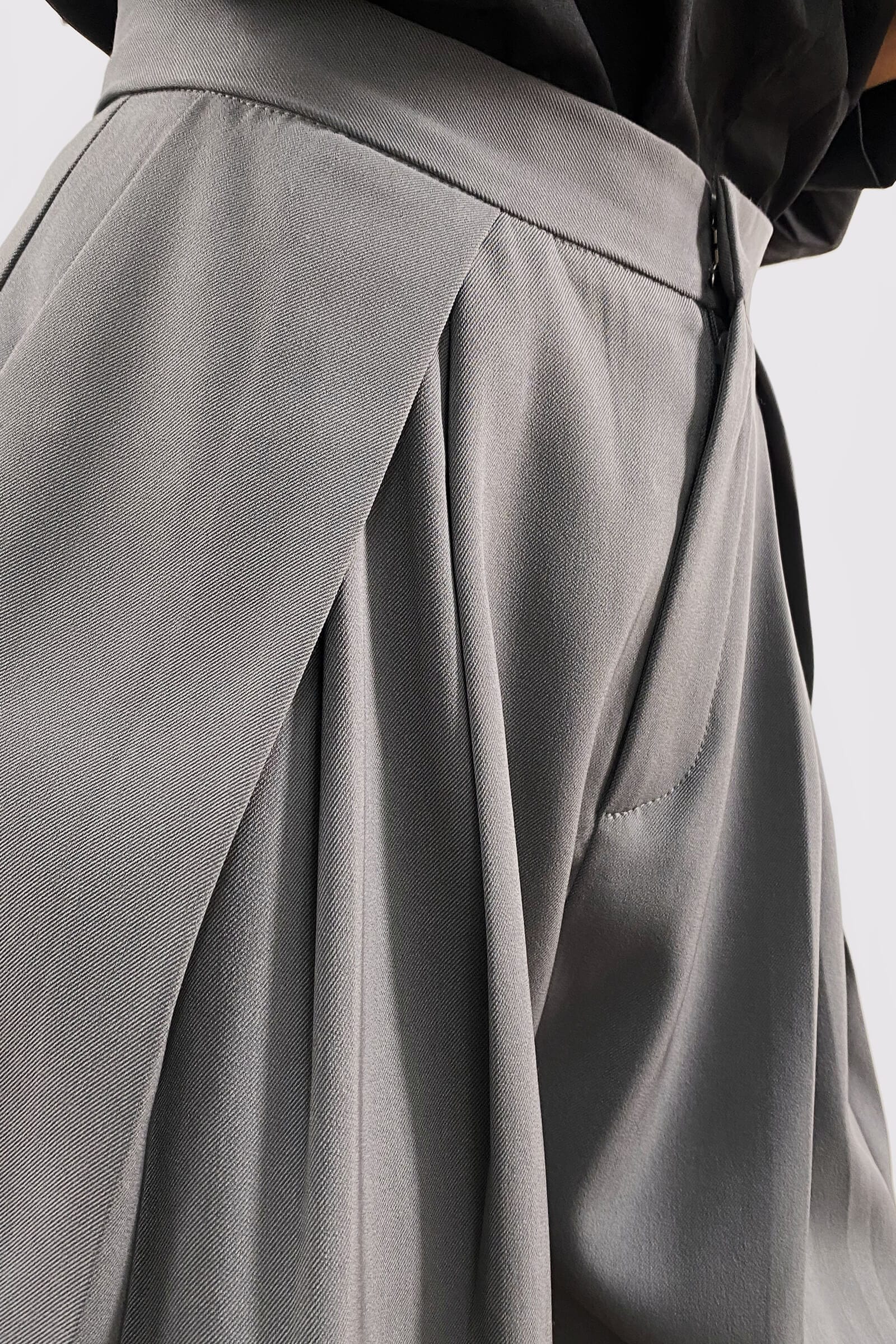Dark Grey Pleated Wide Leg Work Pants-J.ING