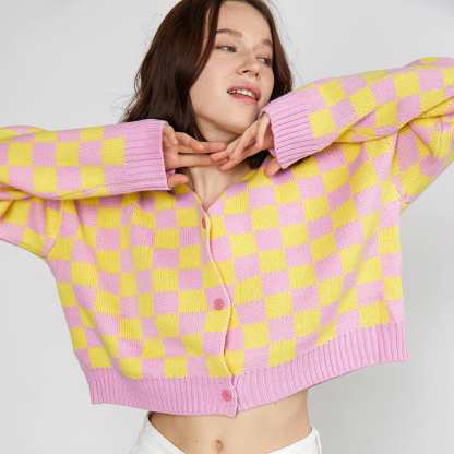 Aniceta Yellow Checkerboard Cardigan