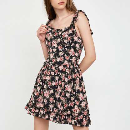 Aiko Black Floral Mini Dress