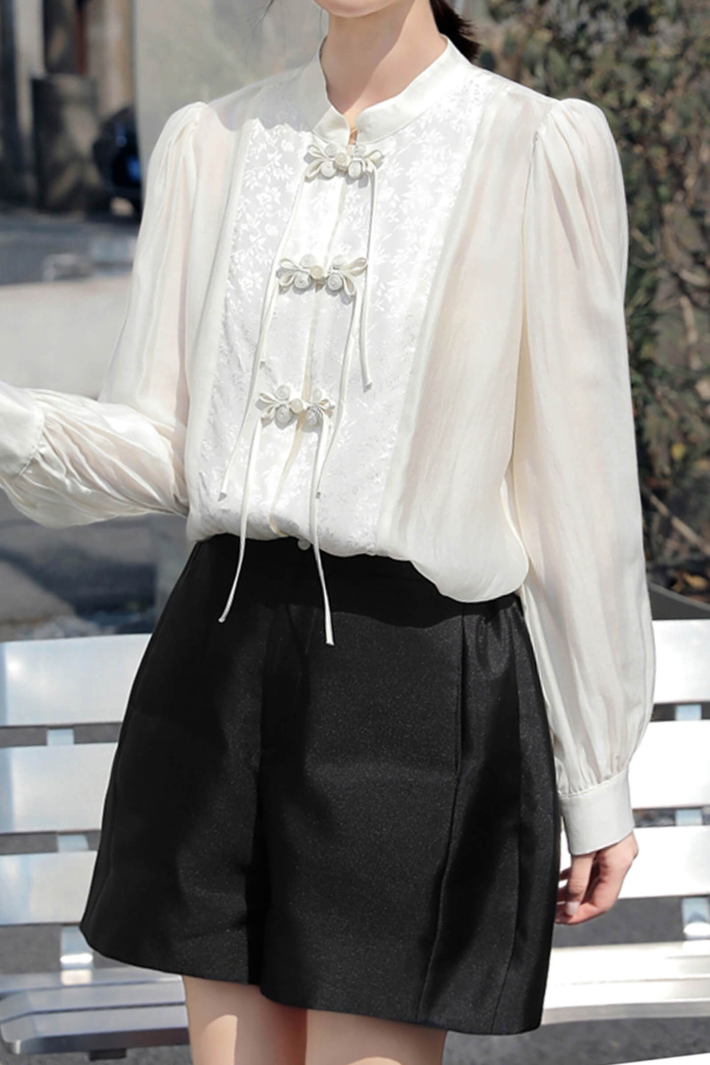 Beige Chinese Splice Buckle Shirt