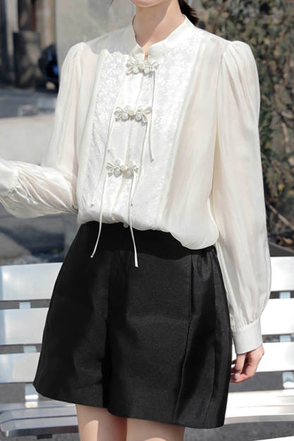 Beige Chinese Splice Buckle Shirt