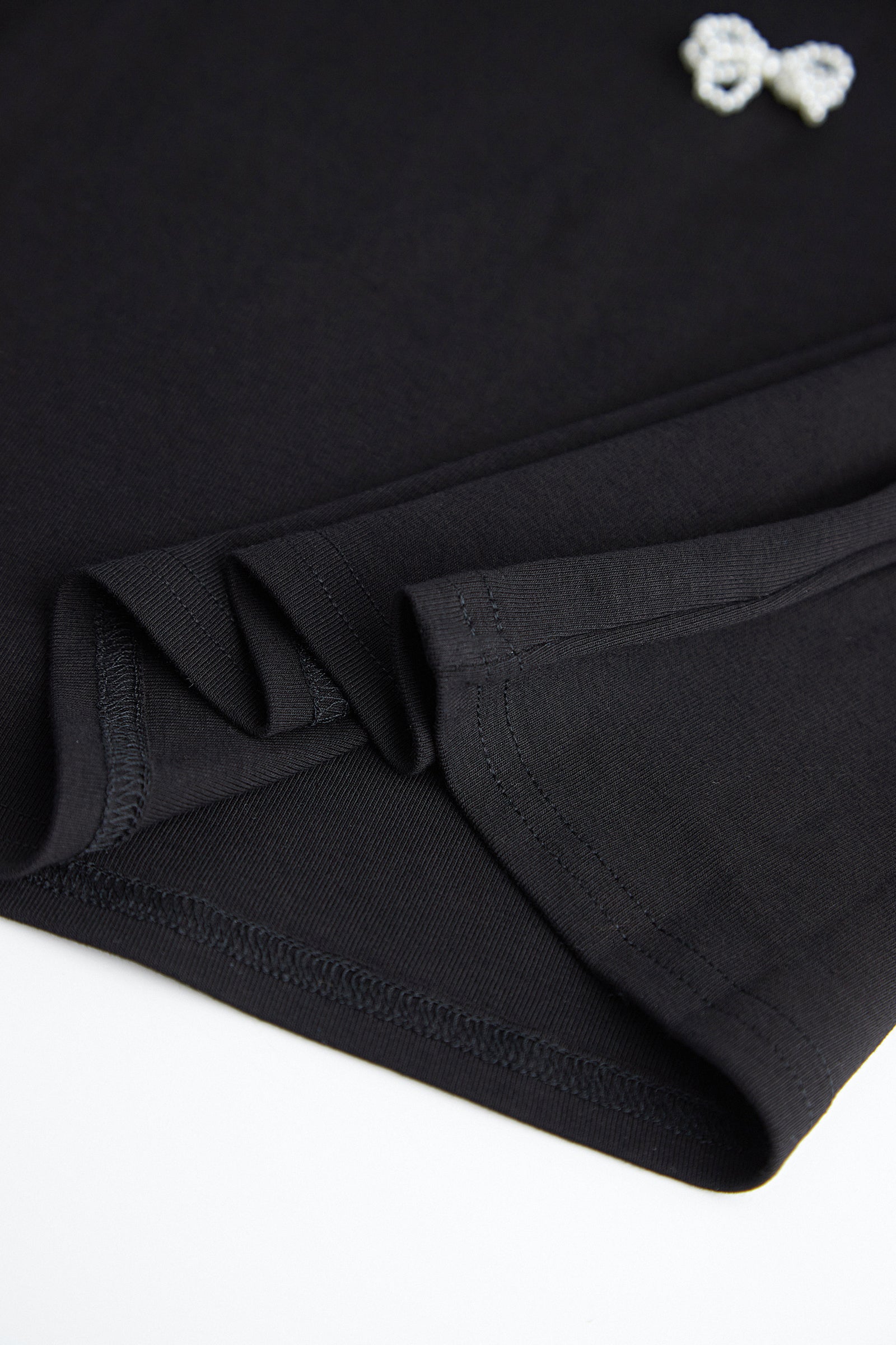 Black Faux-Pearl Bow Embellished Cotton Blouse