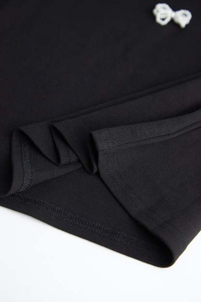 Black Faux-Pearl Bow Embellished Cotton Blouse