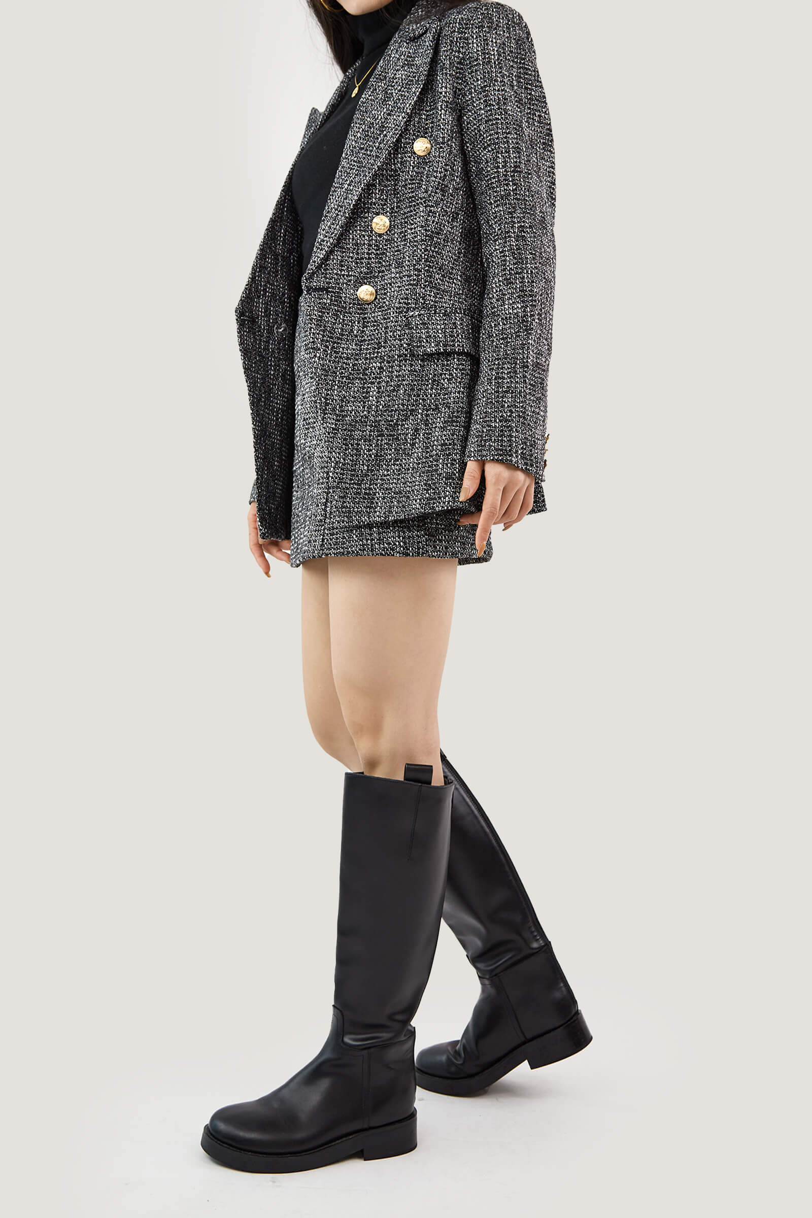 Black Lapel Collar Houndstooth Blazer
