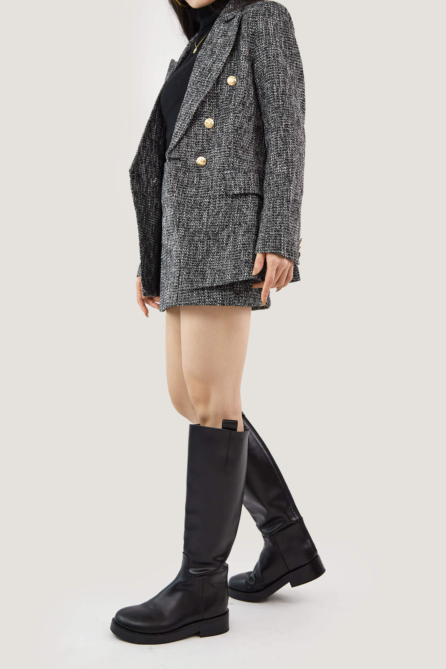 Black Lapel Collar Houndstooth Blazer
