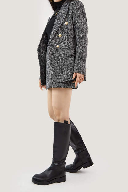 Black Lapel Collar Houndstooth Blazer
