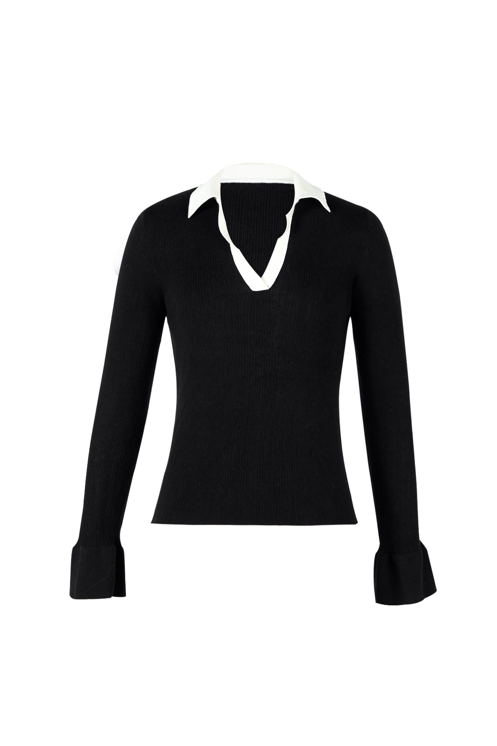 Contrast Collar Black Sweater