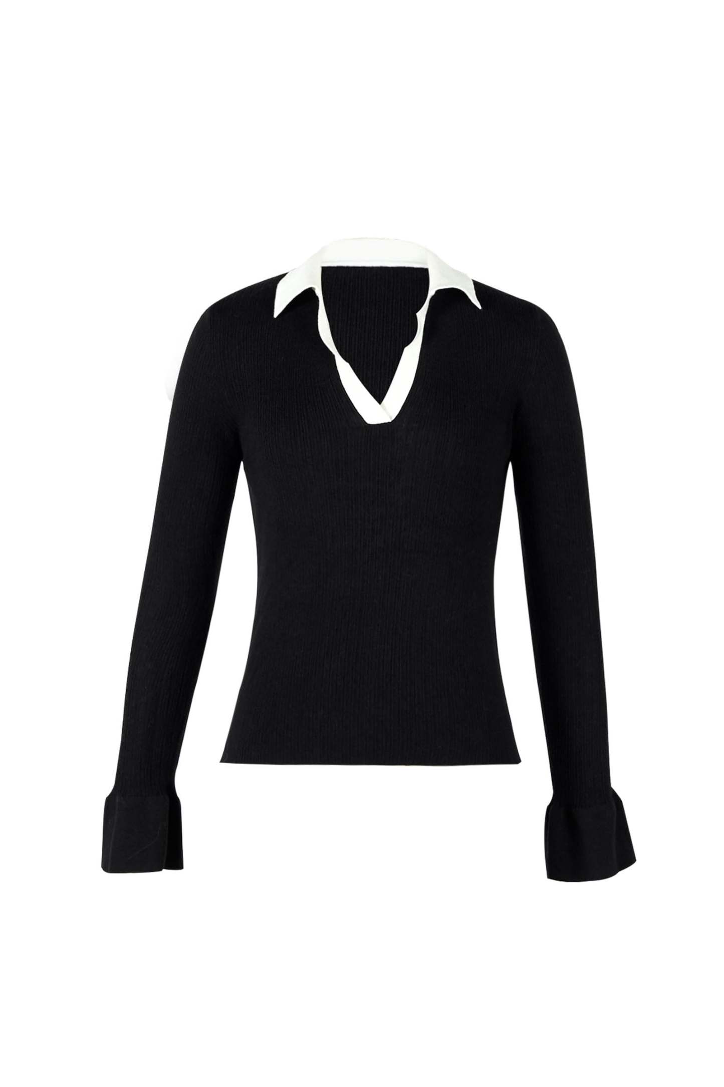 Contrast Collar Black Sweater