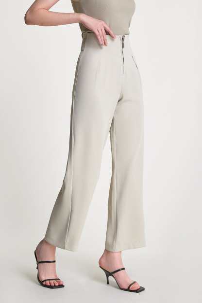 Tan Zip Front Straight Leg Tailored Pants