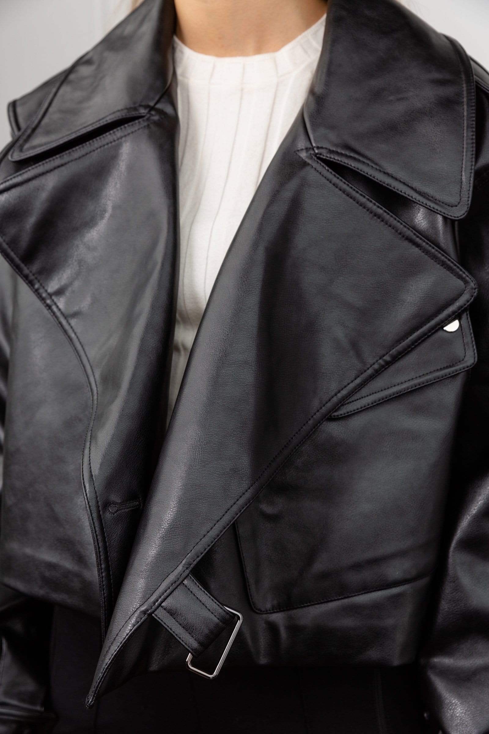 Alexa Black Oversize Vegan Leather Jacket