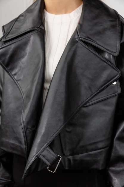 Alexa Black Oversize Vegan Leather Jacket