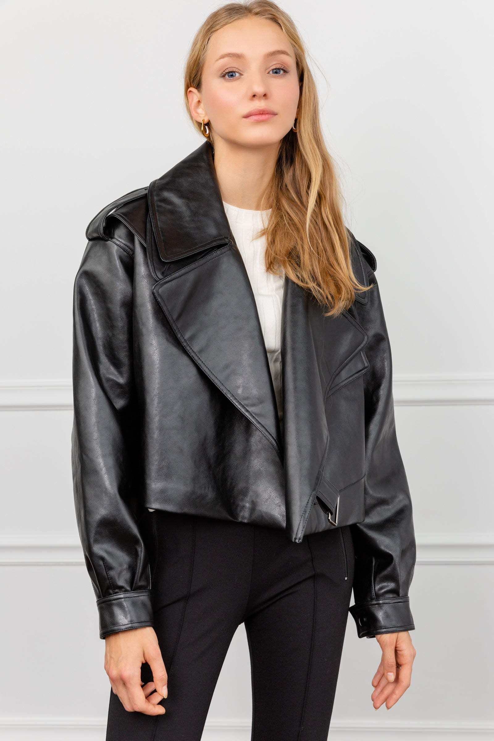 Alexa Black Oversize Vegan Leather Jacket