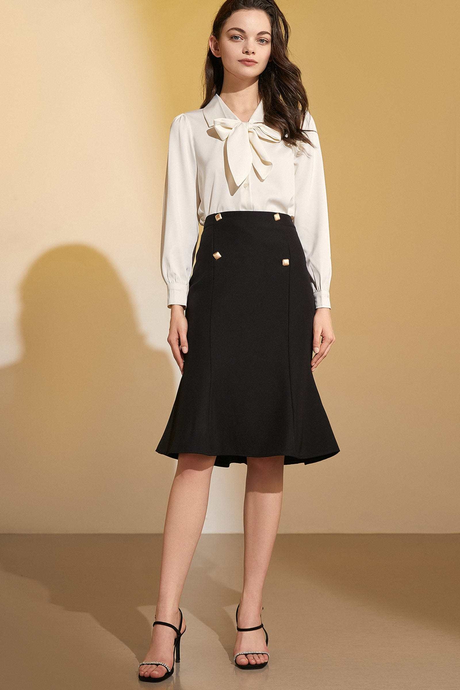 Black High-Rise Ruffle Midi Skirt