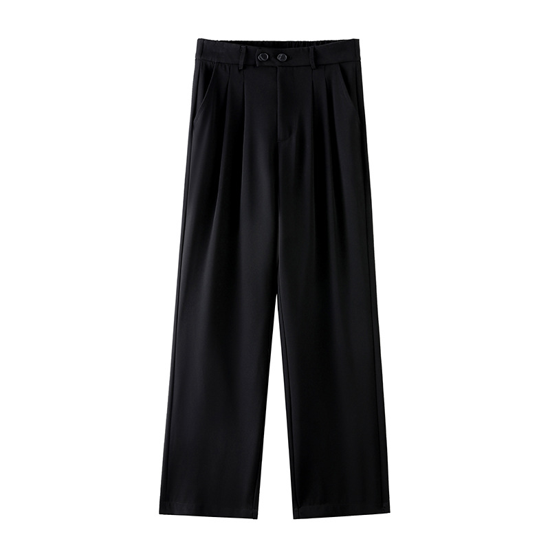 Black Business Casual Double Buckle Wide-leg Suit Pants
