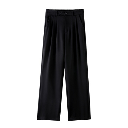 Black Business Casual Double Buckle Wide-leg Suit Pants