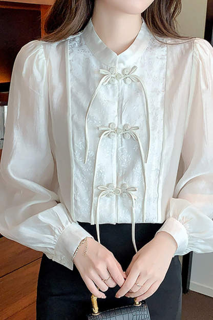 Beige Chinese Splice Buckle Shirt