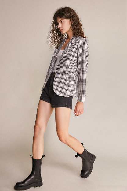 Grey Checked Single-Breasted Blazer