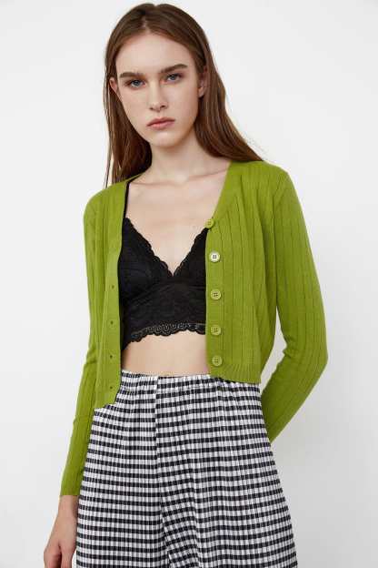 Abril Green Yellow Button-Up Cardigan