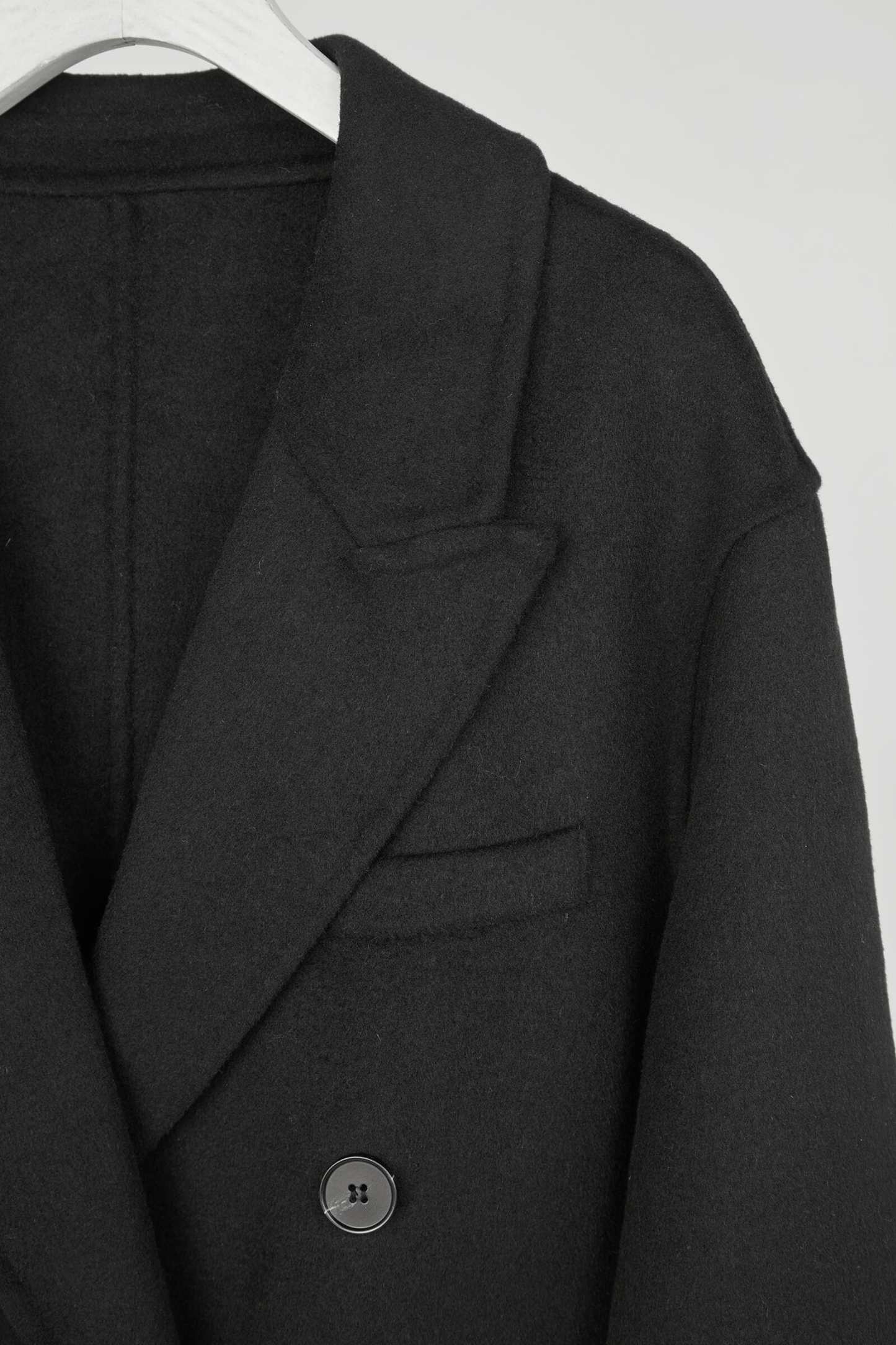 Black Premium Wool Double-Breasted Longline Coat
