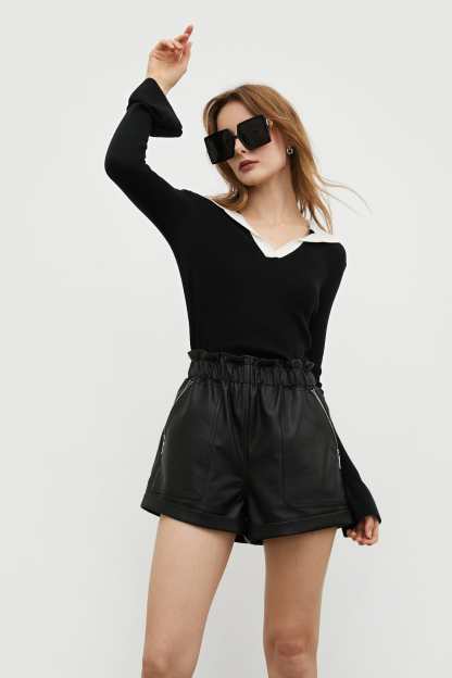 Contrast Collar Black Sweater