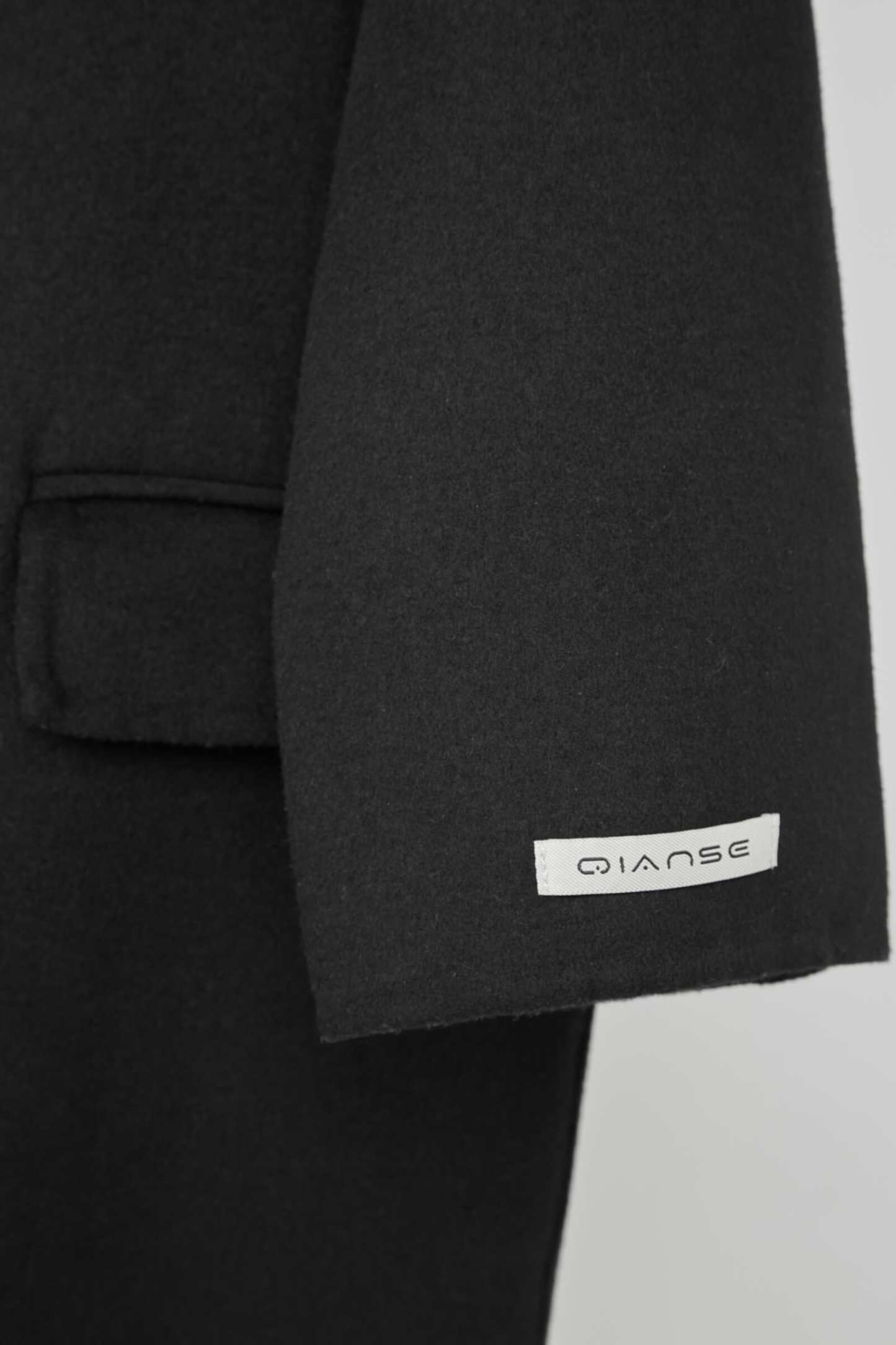 Black Premium Wool Double-Breasted Longline Coat